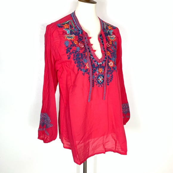 Johnny Was Chelsee Tunic Blouse Cotton Pink - Picture 5 of 8